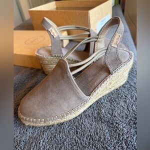 Taupe Suede Tremp Espadrille Wedge Sandals by Toni Pons